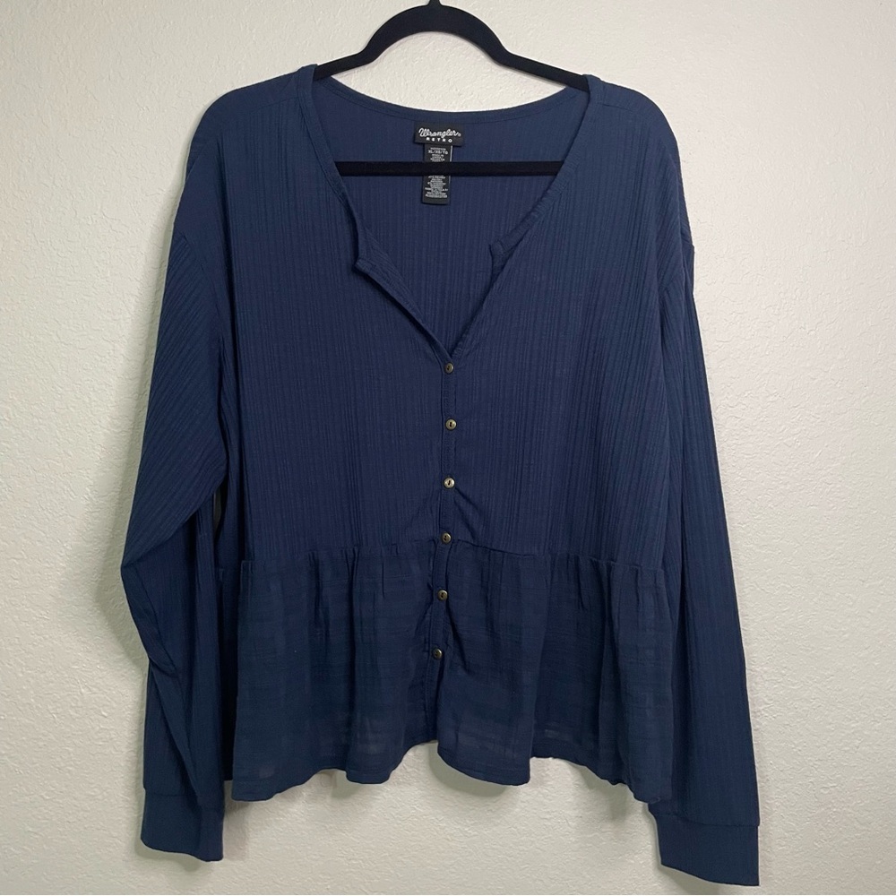 Wrangler retro Navy Blue Women's longsleeve Top XL peasant casual western chic